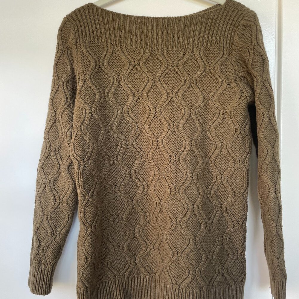 Loft Boatneck Cable Knit Sweater in Olive Green, Size Medium, 351197‎